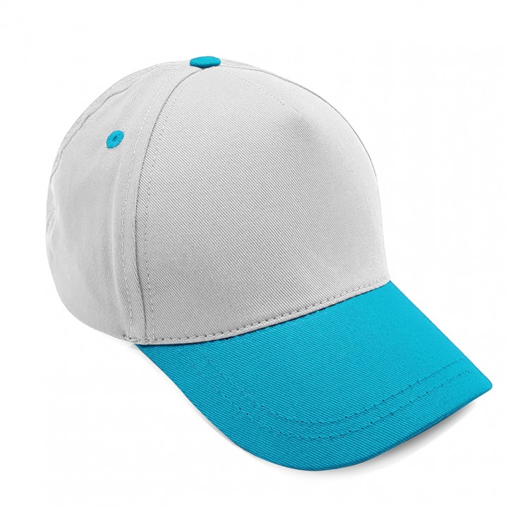 Beyaz Turkuaz Pamuk Gabardin 5 Panel Sun Aqua Duo Promosyon Şapkası